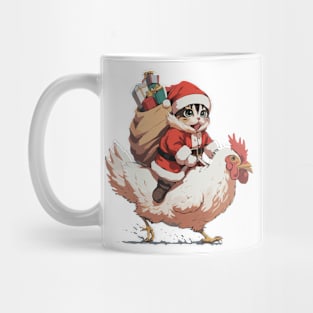 Christmas, Funny Cat on a Chicken - 2 Mug